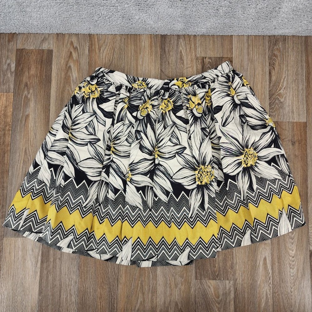 Alice + Olivia Women's Size 12 Black/Cream/Yellow Floral Print A-Line Mini Skirt